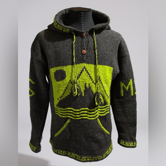 Native Creations Grey Knit Hoodie with Wooden Button